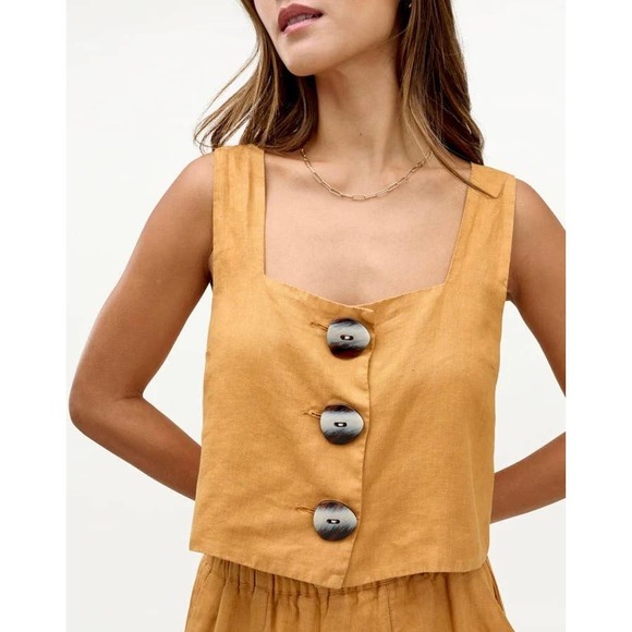 MARY LAWLESS LEE X SPLENDID Linen Top Marigold M Apron Button Front Cross back - Picture 3 of 16